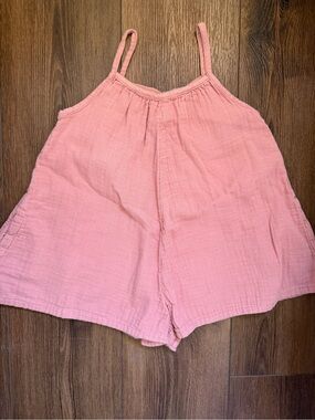 Kids Pink Gauze One-Piece Romper with Spaghetti Straps